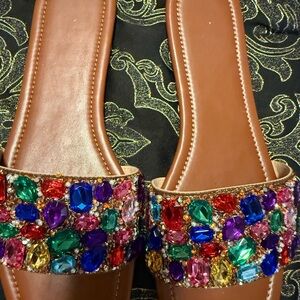 Embellished Multicolor Jewel Slide Sandals - Women